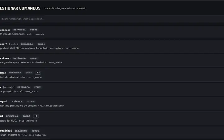 The commands tablet: staff manage the list in game