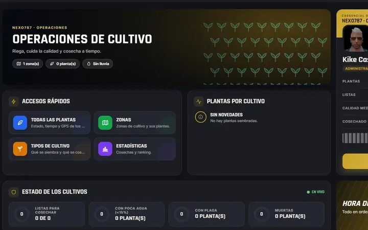The crops tablet: operations overview, quick access and watering time