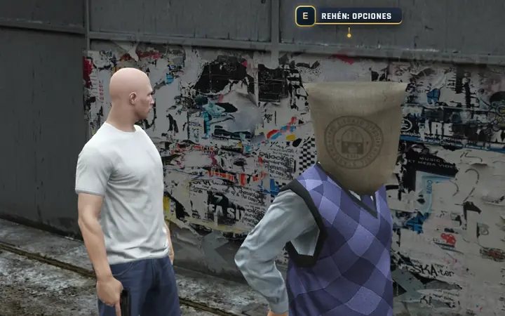 A hostage with a bag over the head