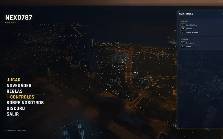 The title screen with the controls panel open